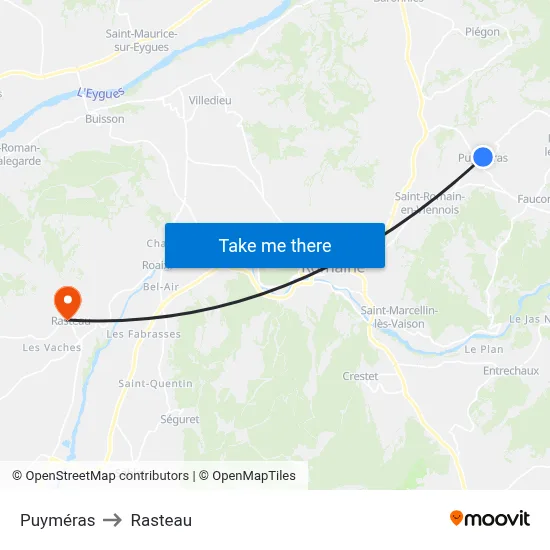 Puyméras to Rasteau map