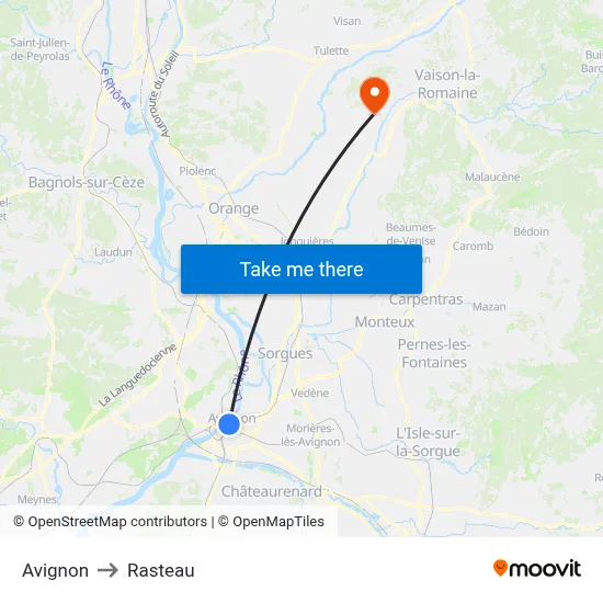 Avignon to Rasteau map