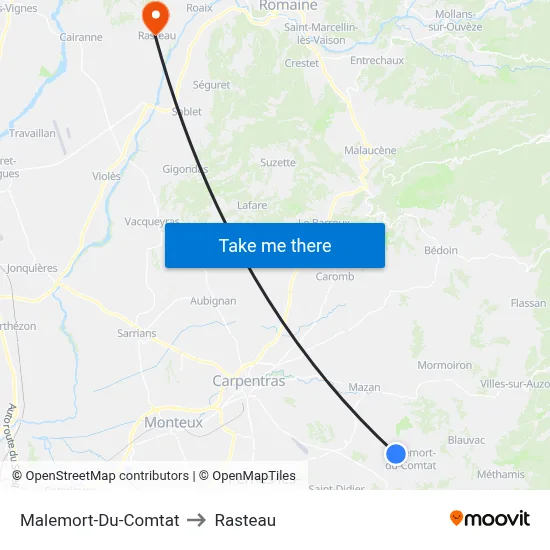Malemort-Du-Comtat to Rasteau map