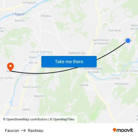 Faucon to Rasteau map