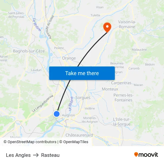 Les Angles to Rasteau map
