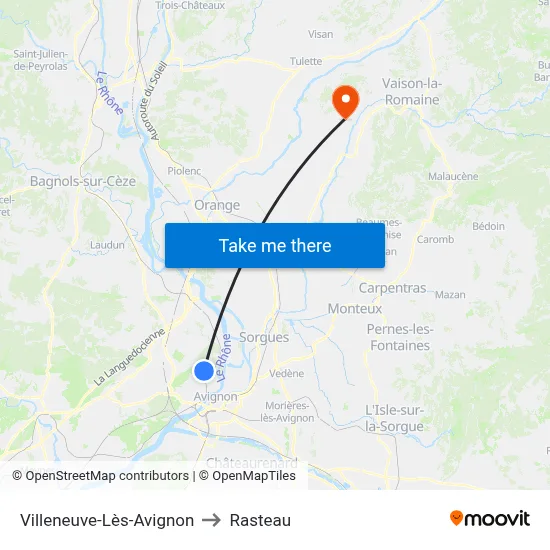Villeneuve-Lès-Avignon to Rasteau map