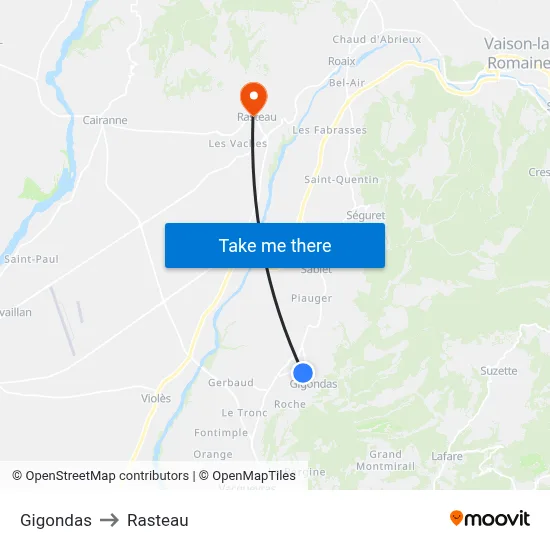 Gigondas to Rasteau map