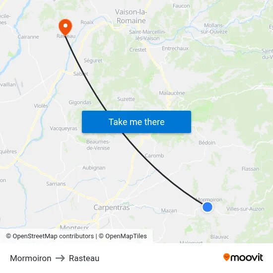 Mormoiron to Rasteau map