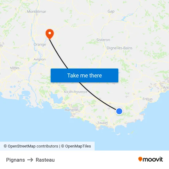 Pignans to Rasteau map