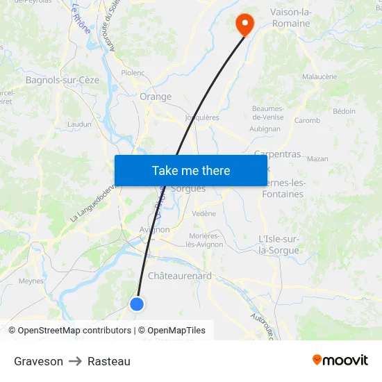Graveson to Rasteau map