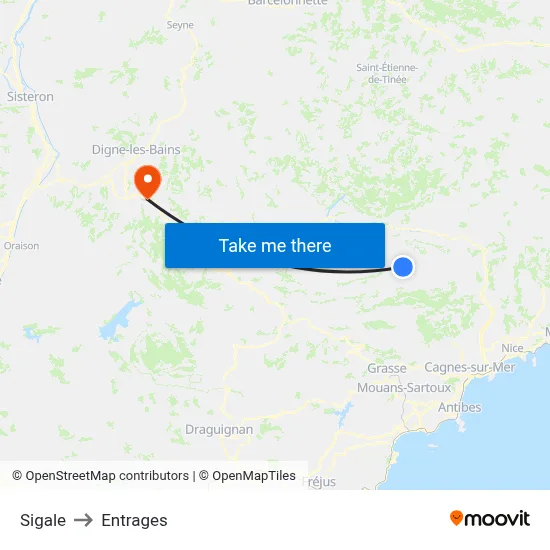 Sigale to Entrages map