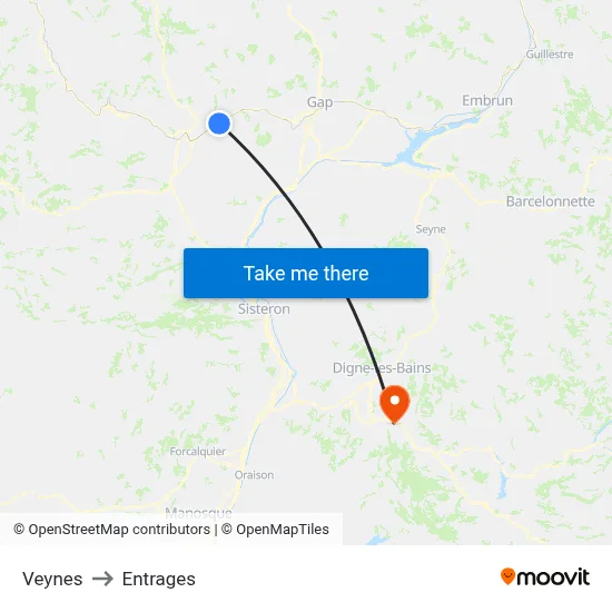 Veynes to Entrages map