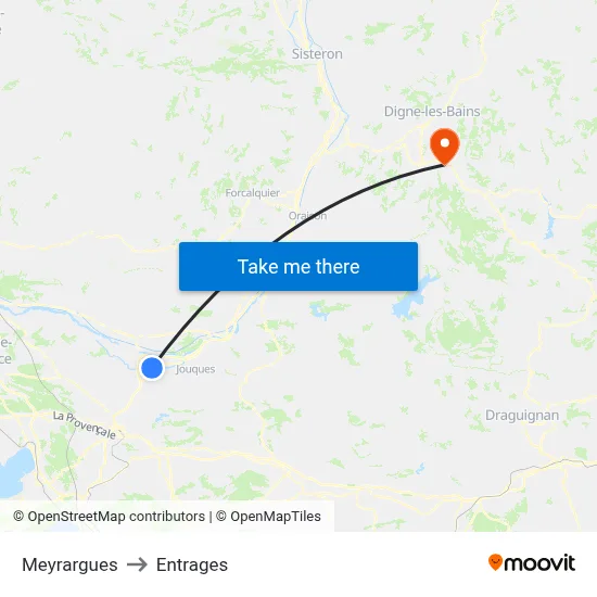 Meyrargues to Entrages map