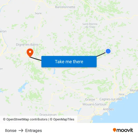 Ilonse to Entrages map