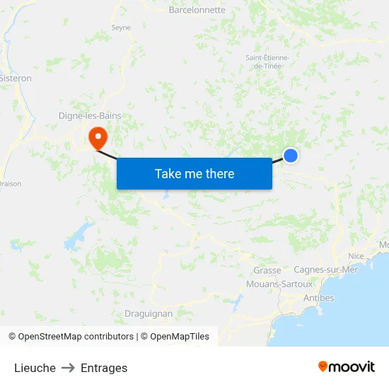 Lieuche to Entrages map