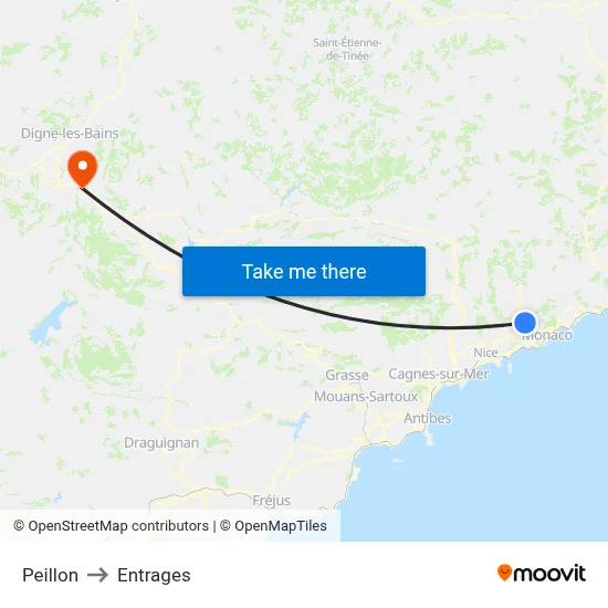 Peillon to Entrages map