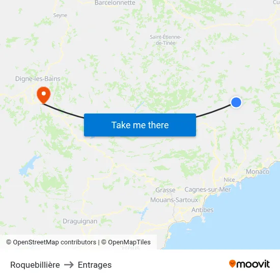 Roquebillière to Entrages map