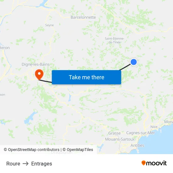 Roure to Entrages map