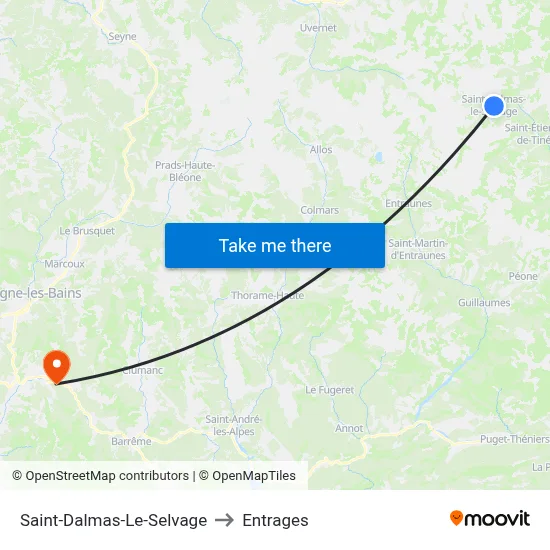 Saint-Dalmas-Le-Selvage to Entrages map