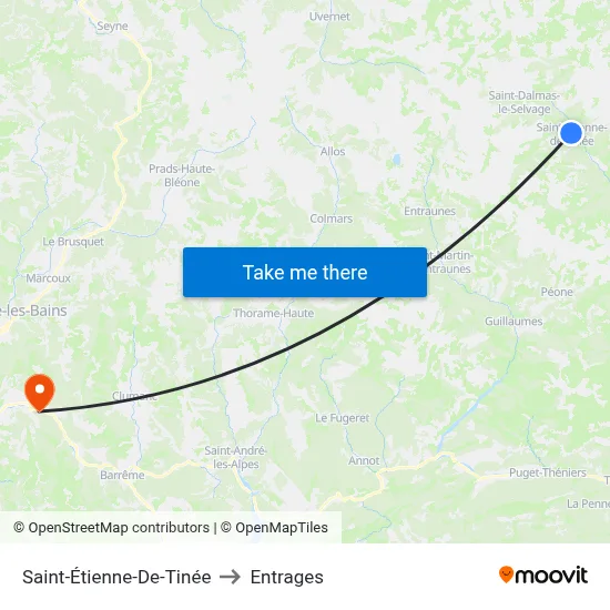 Saint-Étienne-De-Tinée to Entrages map