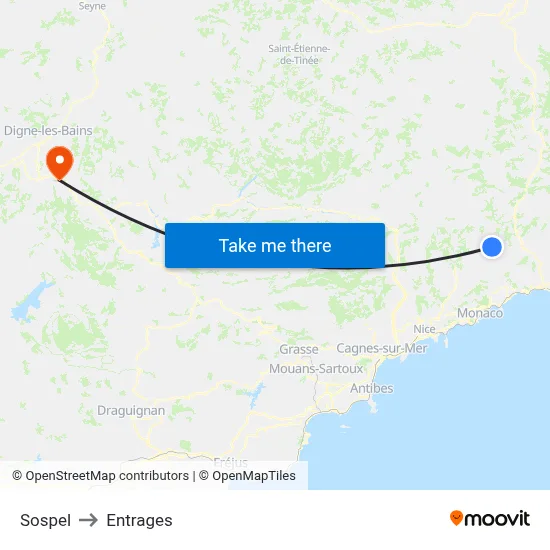 Sospel to Entrages map