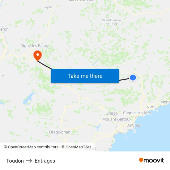 Toudon to Entrages map