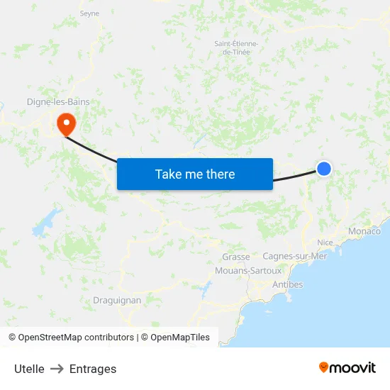 Utelle to Entrages map