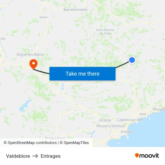 Valdeblore to Entrages map