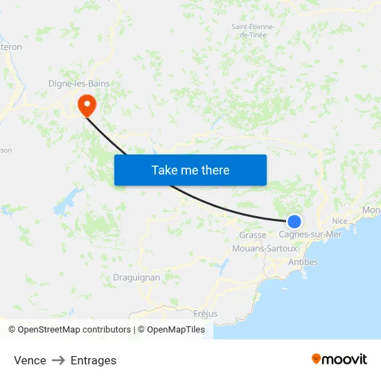 Vence to Entrages map