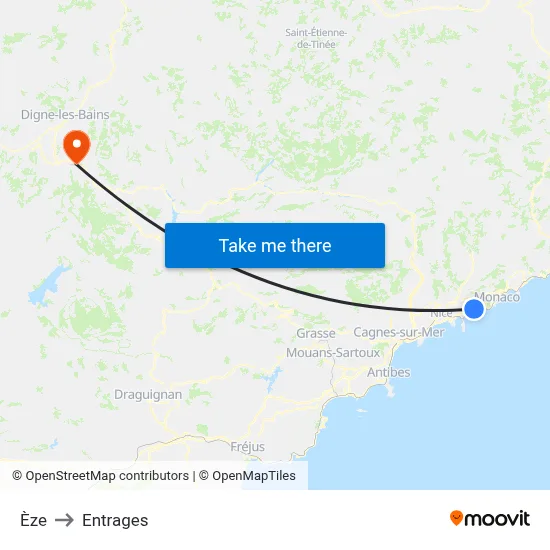 Èze to Entrages map