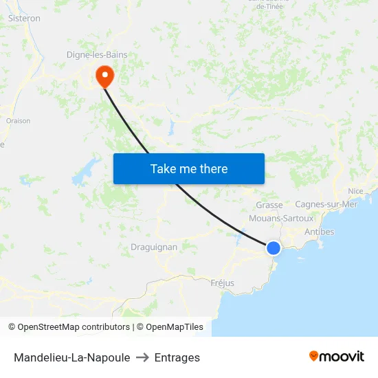 Mandelieu-La-Napoule to Entrages map