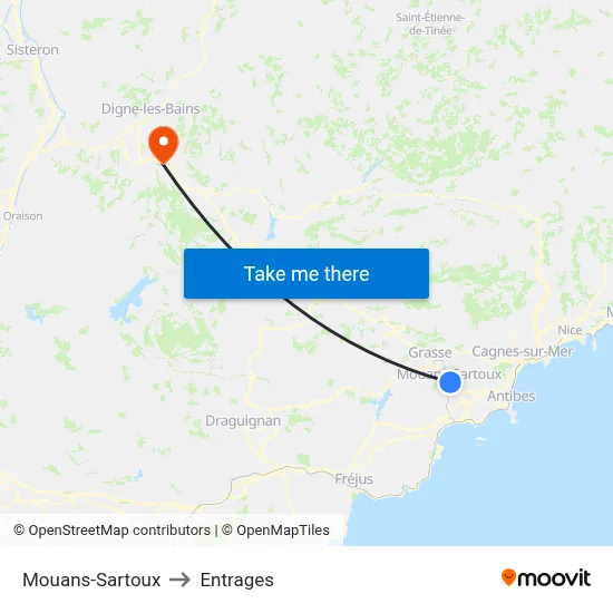 Mouans-Sartoux to Entrages map
