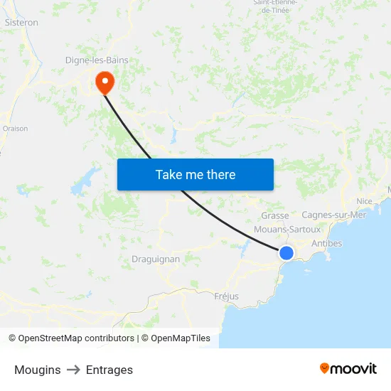 Mougins to Entrages map