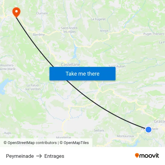 Peymeinade to Entrages map