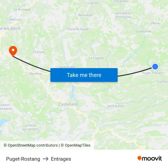 Puget-Rostang to Entrages map
