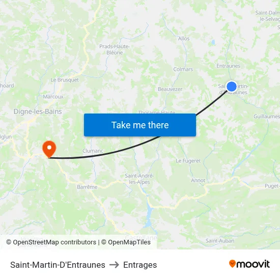 Saint-Martin-D'Entraunes to Entrages map