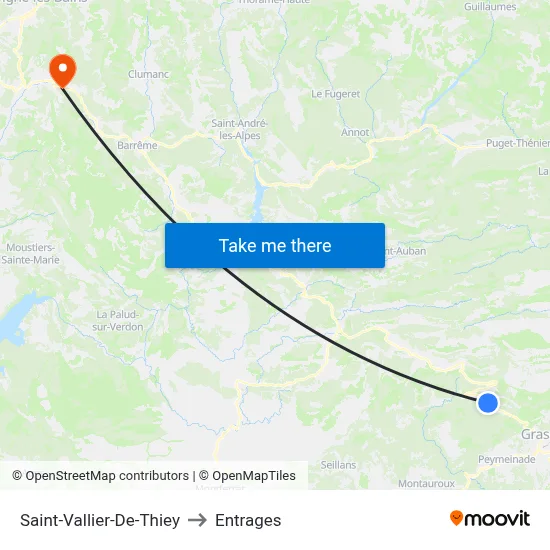 Saint-Vallier-De-Thiey to Entrages map