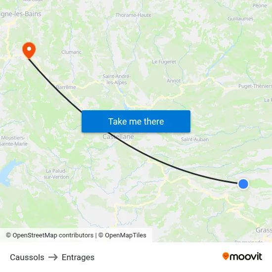 Caussols to Entrages map