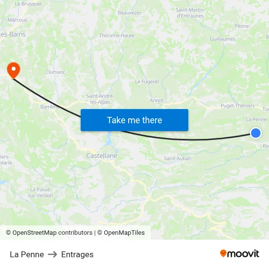 La Penne to Entrages map