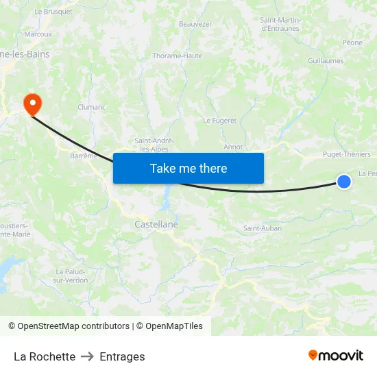 La Rochette to Entrages map