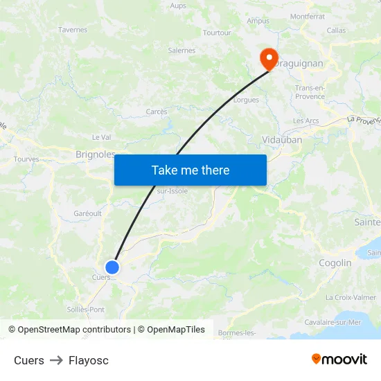 Cuers to Flayosc map