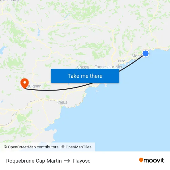 Roquebrune-Cap-Martin to Flayosc map