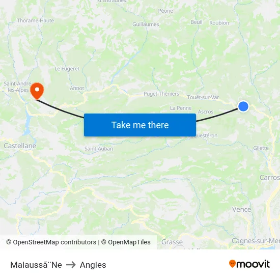 Malaussã¨Ne to Angles map