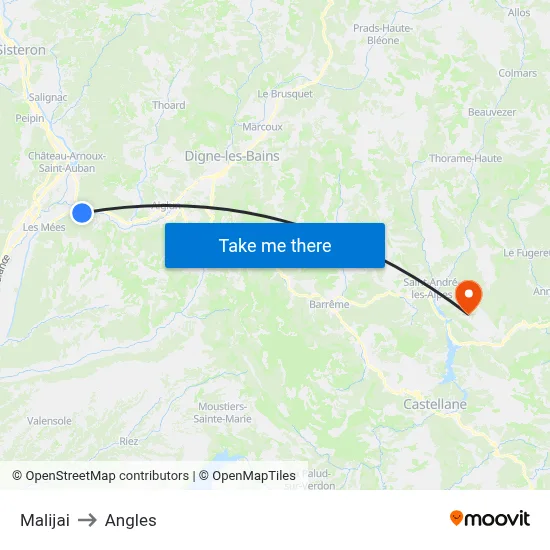 Malijai to Angles map