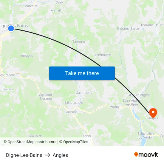 Digne-Les-Bains to Angles map