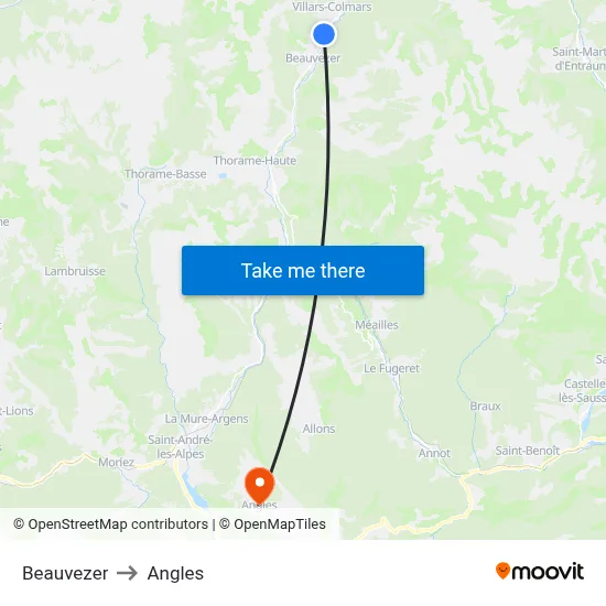 Beauvezer to Angles map