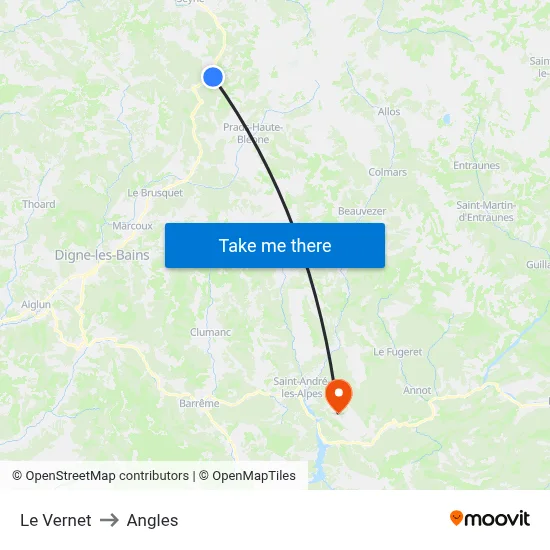 Le Vernet to Angles map
