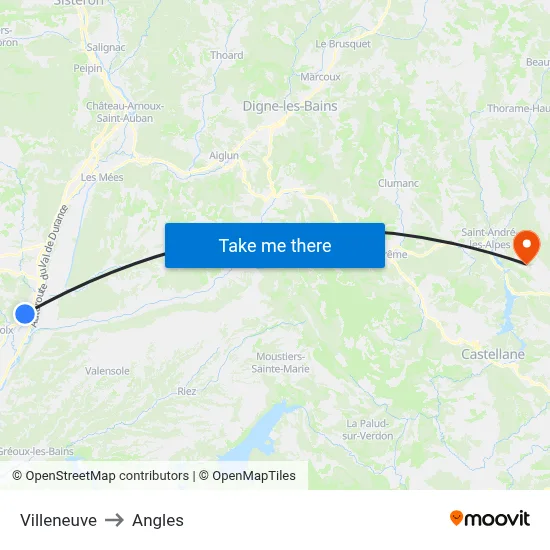 Villeneuve to Angles map