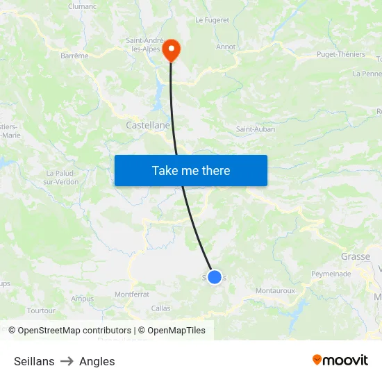 Seillans to Angles map