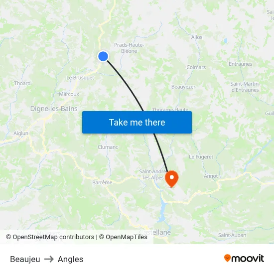 Beaujeu to Angles map