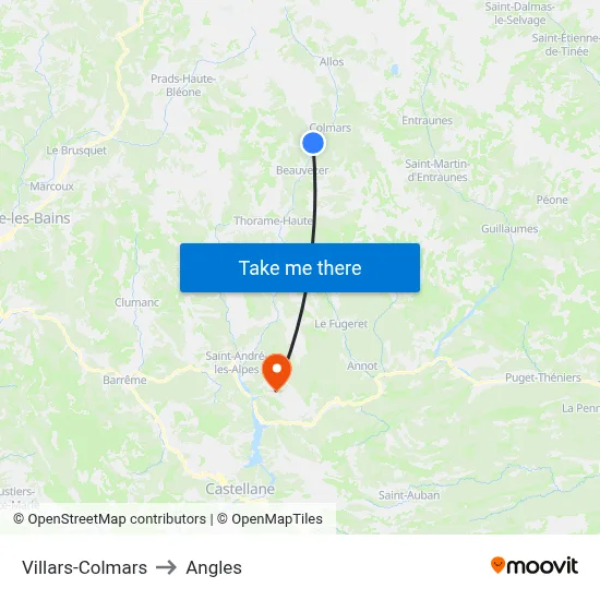 Villars-Colmars to Angles map
