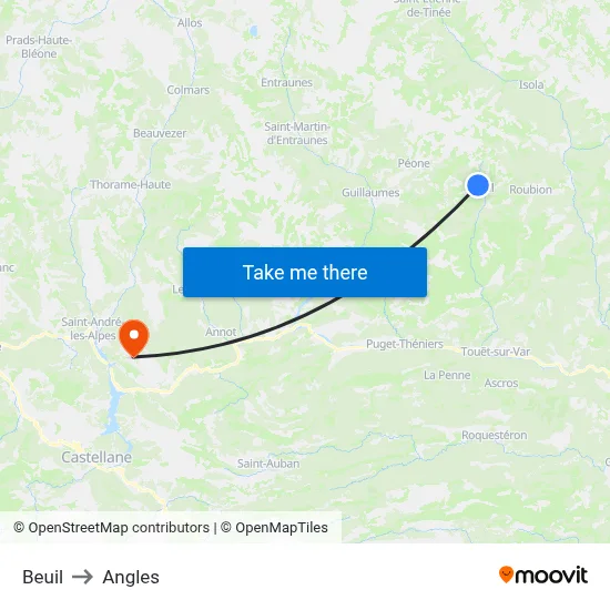 Beuil to Angles map