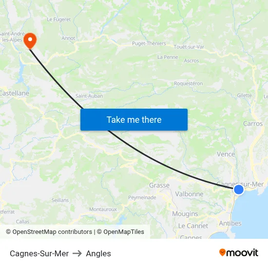 Cagnes-Sur-Mer to Angles map