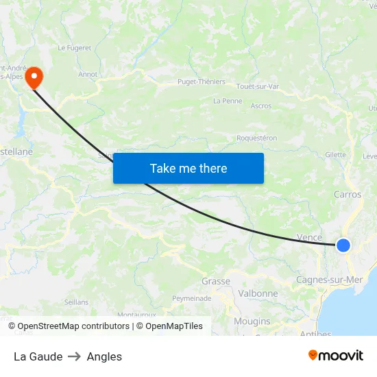 La Gaude to Angles map